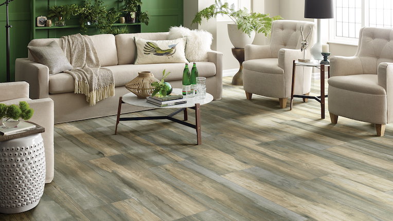 wood look tile flooring in a living room